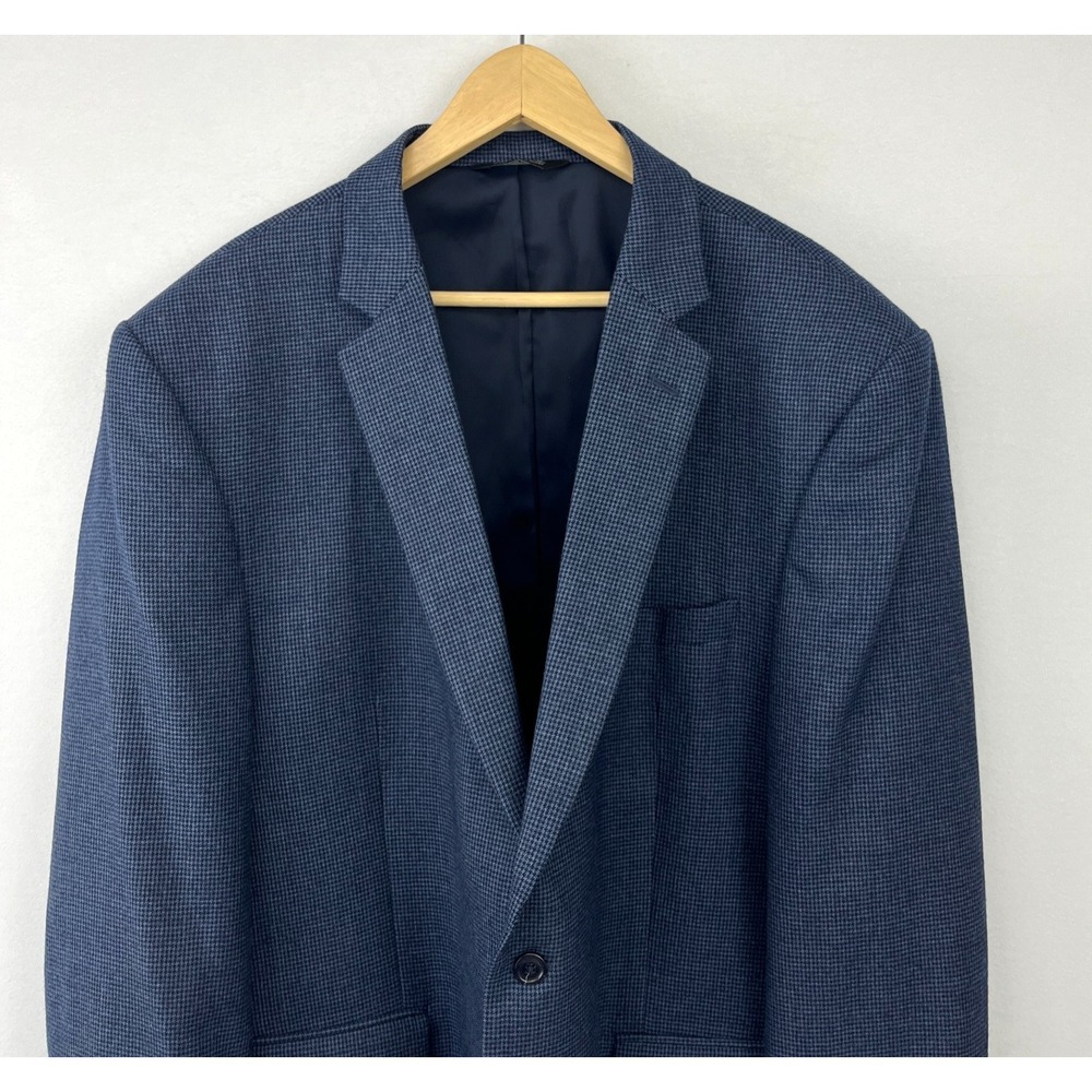 Jos A Bank Travelers Blazer 50L Blue Houndstooth Wool Sport Coat Jacket